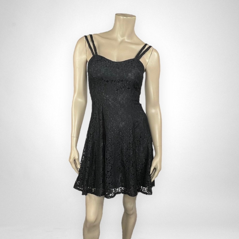 Vintage 90s ALL THAT JAZZ Spaghetti‎ Strap Black Lace Dress 3/4